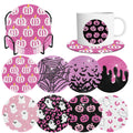 8 Pcs Halloween Diamond Art Painting Coasters Kits with Holder DIY Pink Halloween Diamond Art Coaster Halloween Diamond Dot Coaster for Adults Halloween Diamond Painting Kits Supplies for Gift