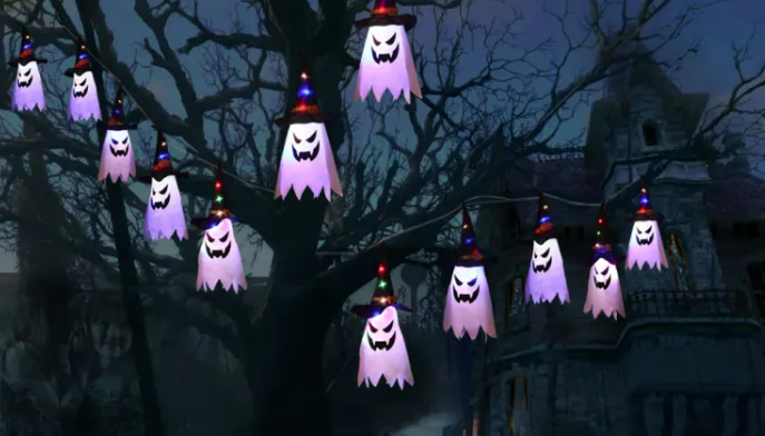 Halloween Ghost Curtain String Lights – Indoor & Outdoor Décor