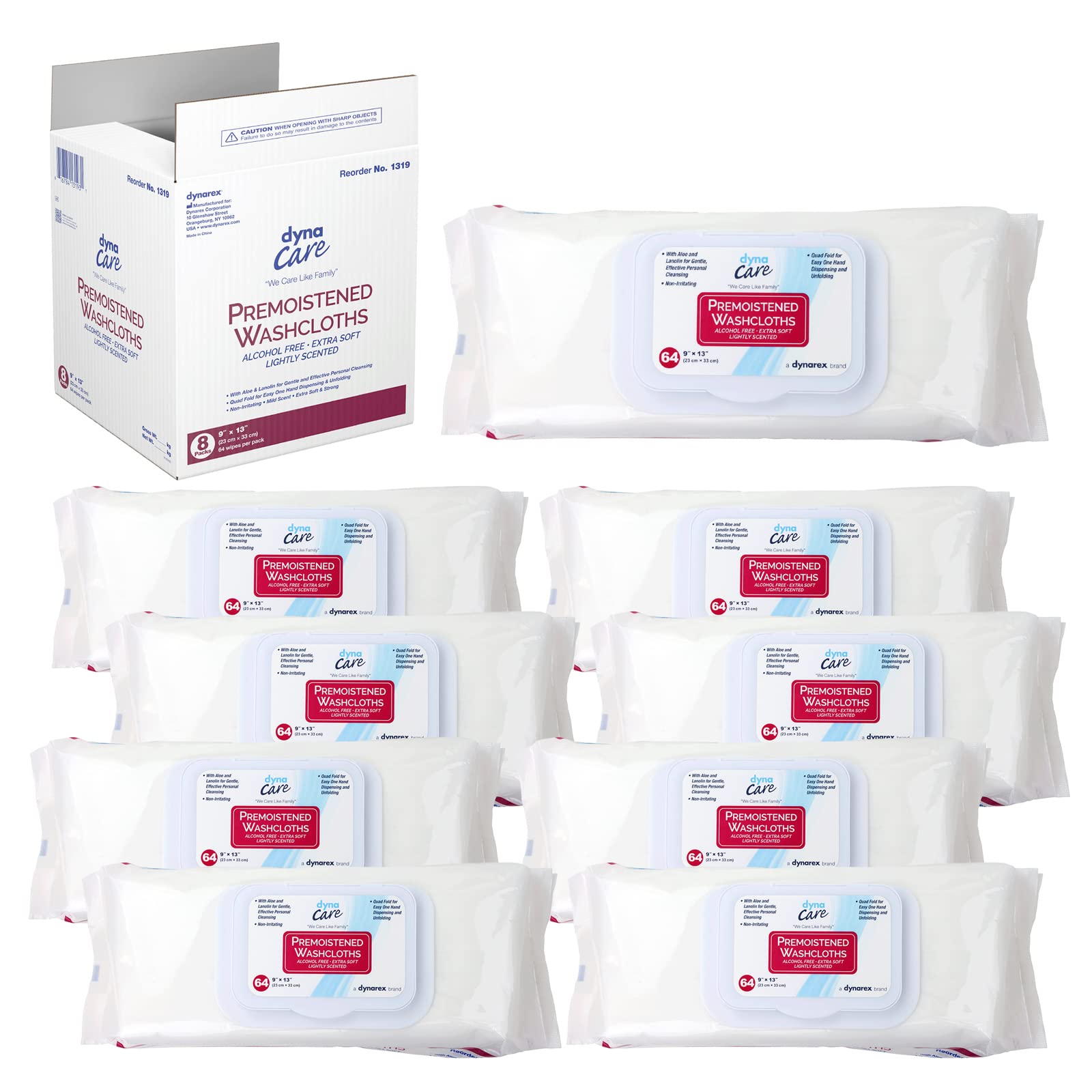 Dynarex Premoistened Cleansing Wipes – 8 Pack Case