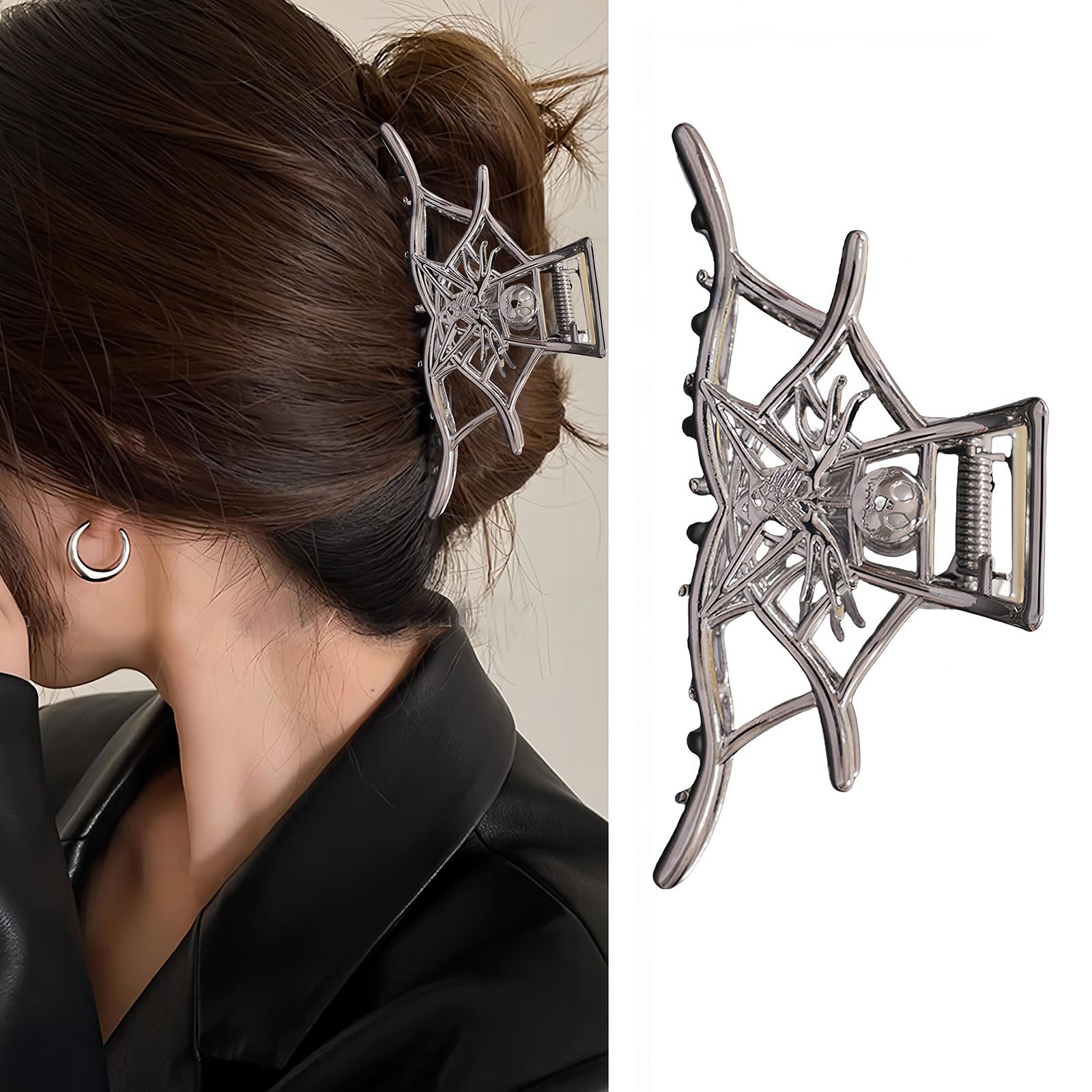 Metal Spider Web Hair Clip – Gothic Halloween Hair Accessory